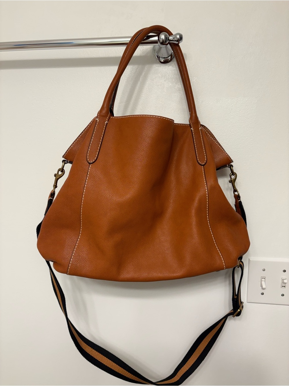 G.I.L.I. Cognac Brown Pebble Leather Shoulder Bag